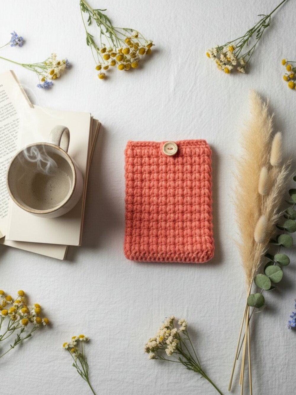 Kindle Paperwhite Sleeve — Flamingo Pink Crochet E-Reader & Paperback Cover